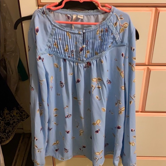 KOHLS LAUREN CONRAD BLUE PRINTED BLOUSE  LIKE NEW - Picture 1 of 5